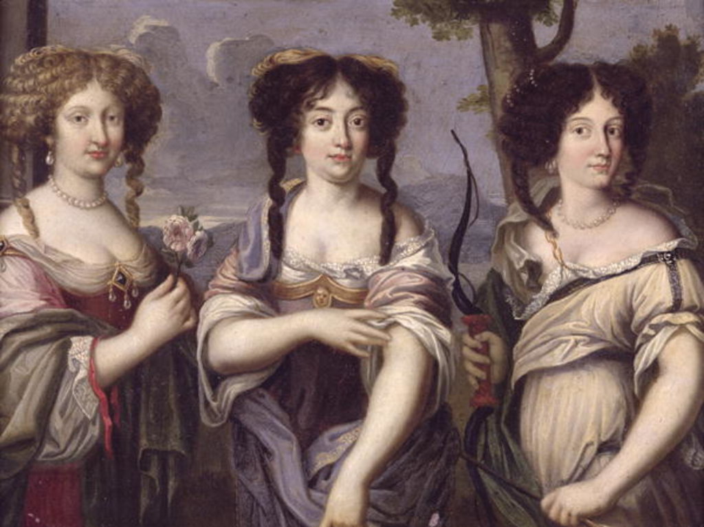 Detail of Portrait of three of the nieces of Cardinal Mazarin portrayed as goddesses, Venus, Juno and Diana by French School