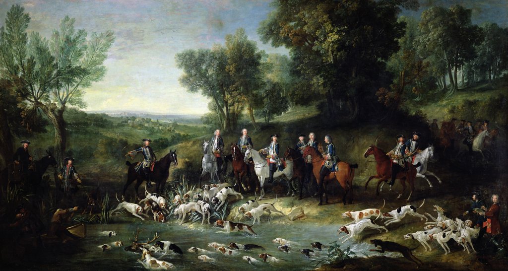 Detail of Louis XV Stag Hunting in the Forest at Saint-Germain, 1730 by Jean-Baptiste Oudry