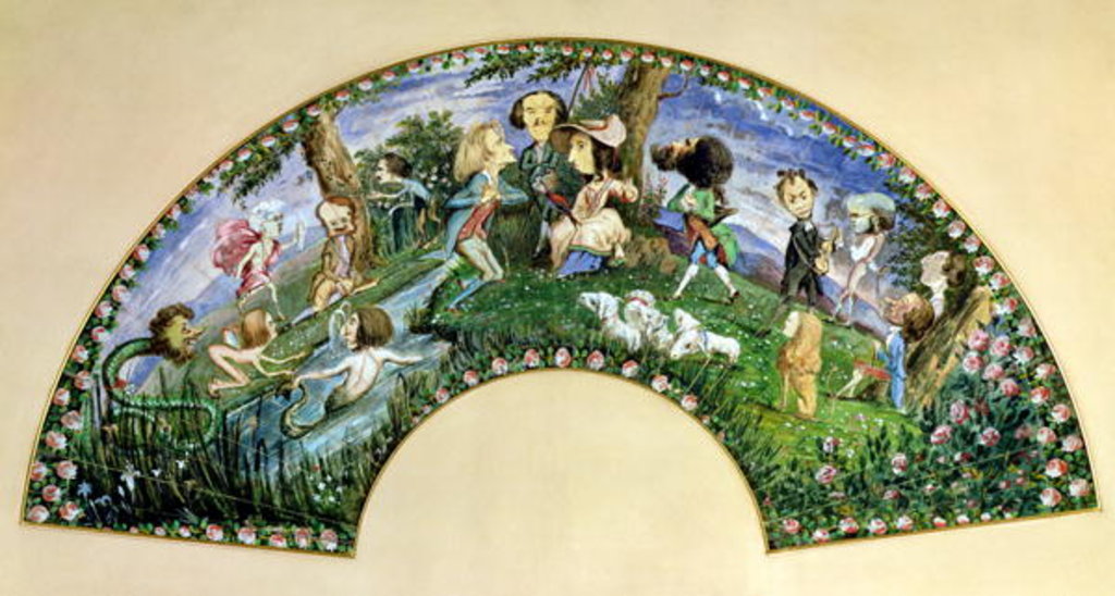 Detail of Fan depicting George Sand and her friends in 1838 by Auguste & Sand George (1804-76) Charpentier