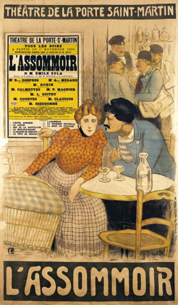 Detail of Poster advertising 'L'Assommoir' by M.M.W. Busnach and O. Gastineau at the Porte Saint-Martin Theatre, 1900 by Theophile Alexandre Steinlen