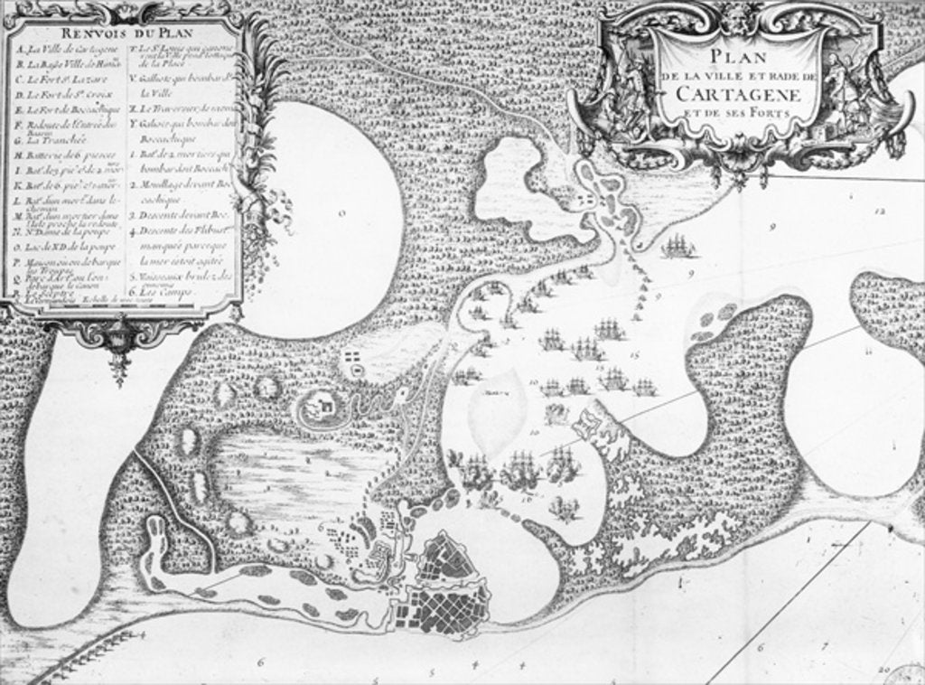 Detail of Plan of the Town and Harbour of Cartagena, Colombia, in 1697 by French School
