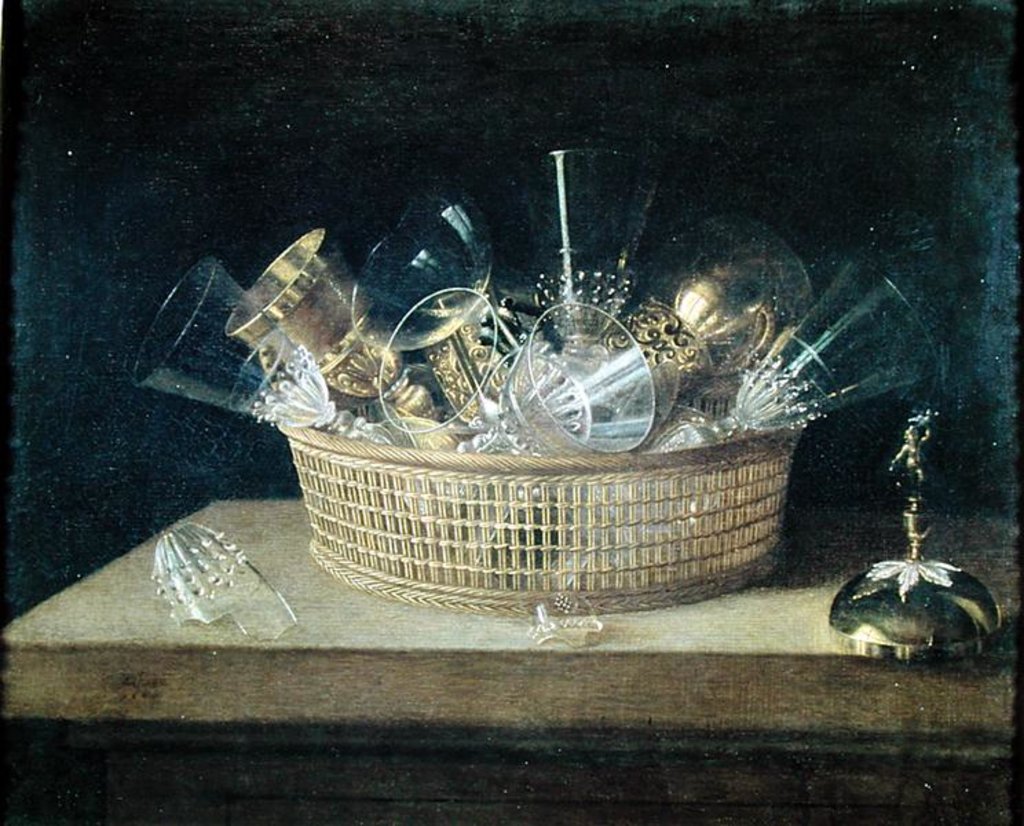 Detail of Still Life with a Basket of Glasses, 1644 by Sebastian Stoskopff