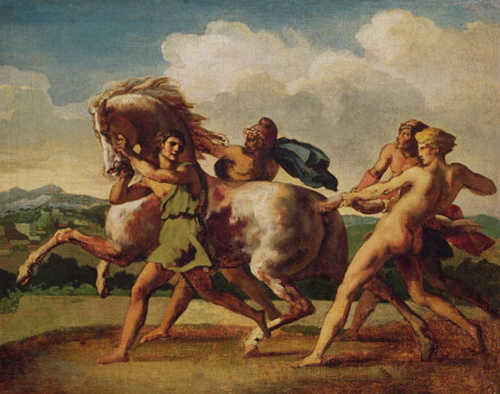 Detail of Slaves stopping a horse, study for 'The Race of the Barbarian Horses', 1817 by Theodore Gericault