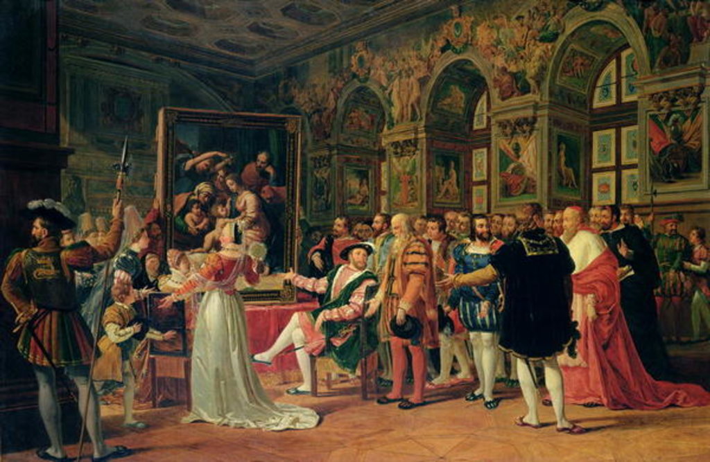 Detail of Francis I, King of France, with Leonardo da Vinci, receiving a painting of the Holy Family sent from Rome by Raphael, 1814 by Anicet-Charles Lemonnier