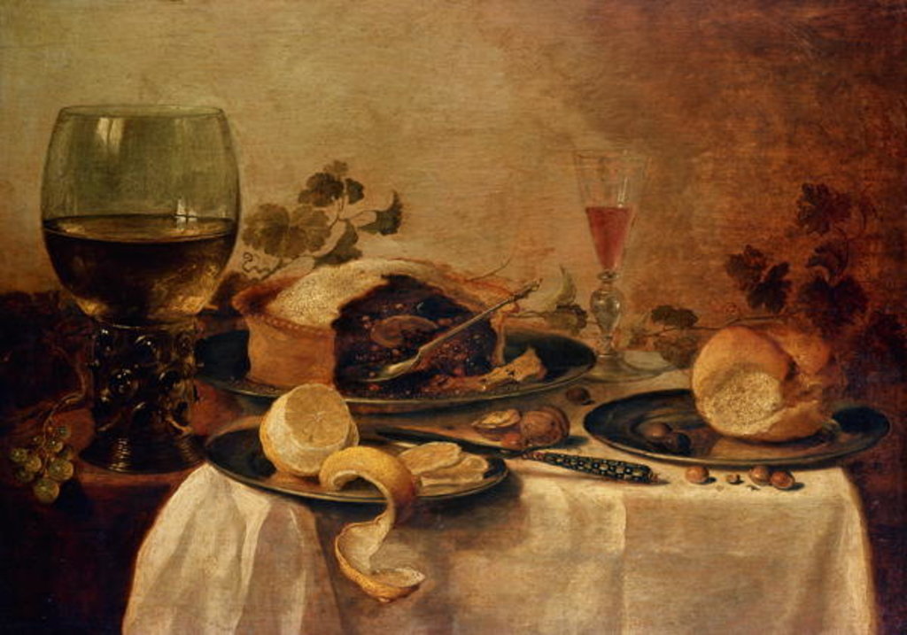 Detail of Still Life with Fruit Pie, 1635 by Willem Claesz. Heda
