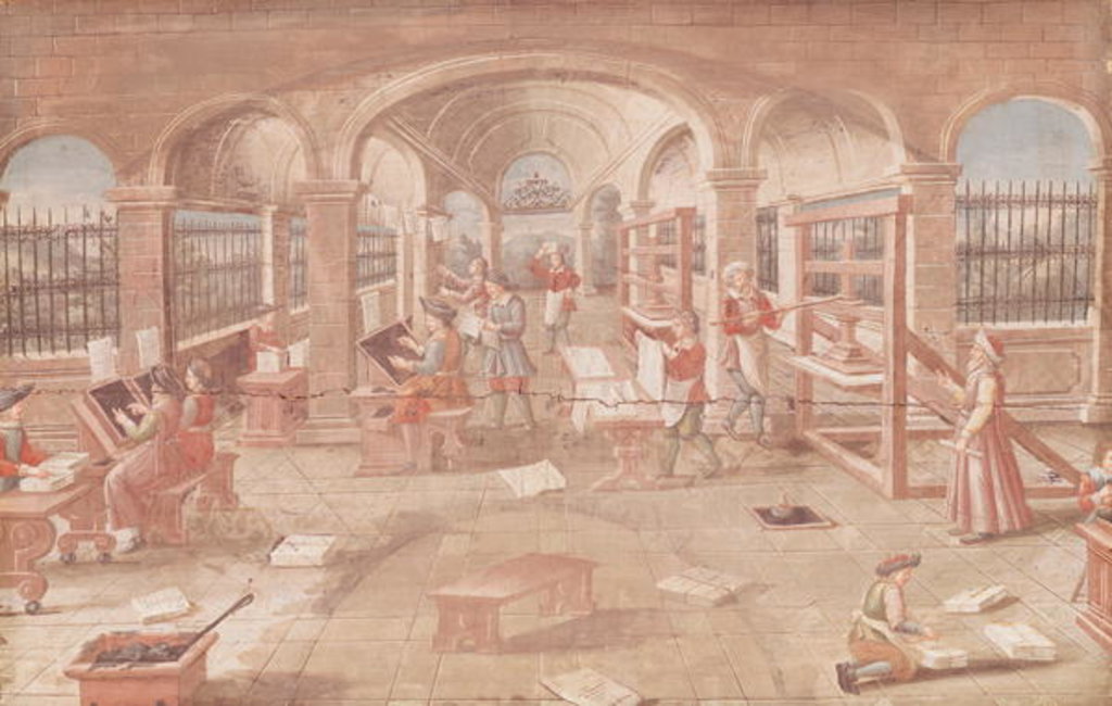 Detail of Interior of a Printing Works in the 16th Century by French School