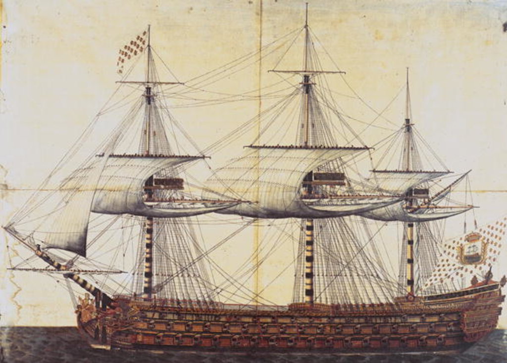 Detail of The Ship 'La Ville de Paris' launched at the port of Rochefort, 19th January 1760 by French School