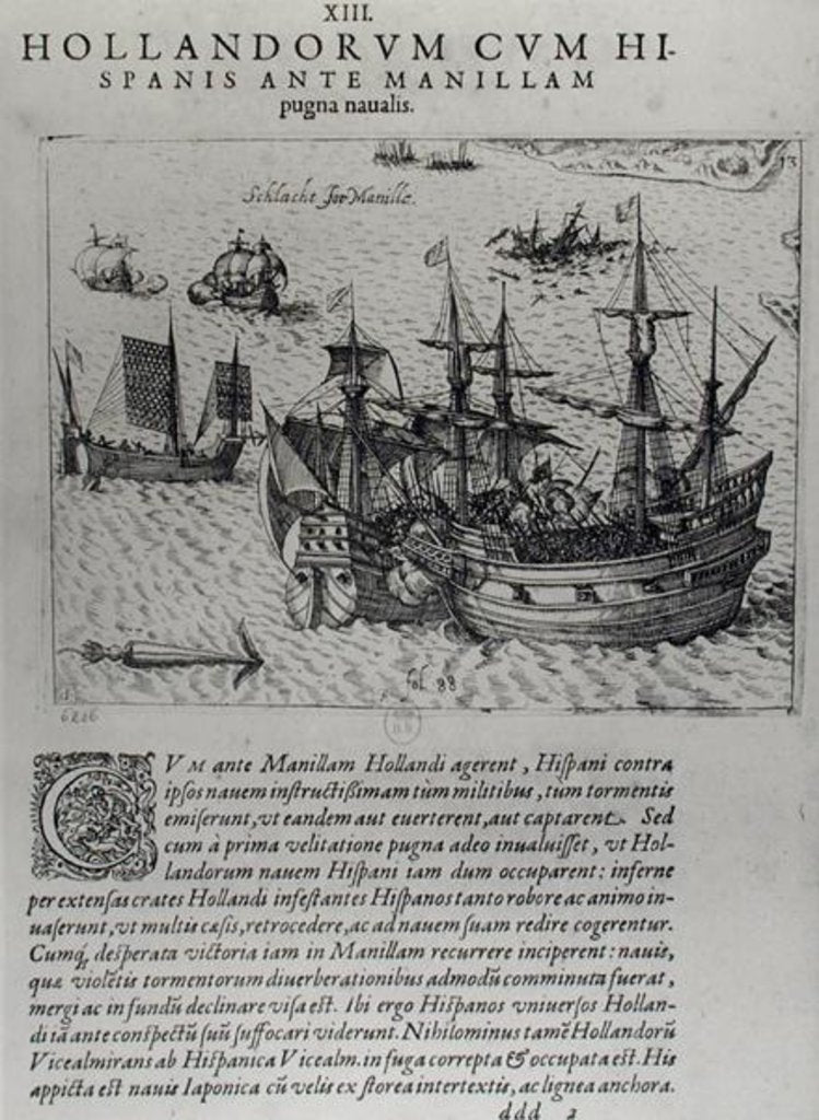 Detail of Naval combat between the Dutch and the Spanish off the coast of Manila by Dutch School