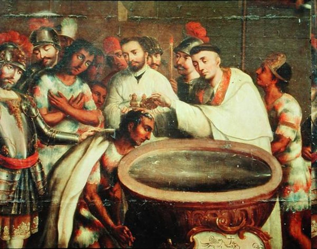 Detail of First Baptism of the Indians by the Dominicans by Mexican School