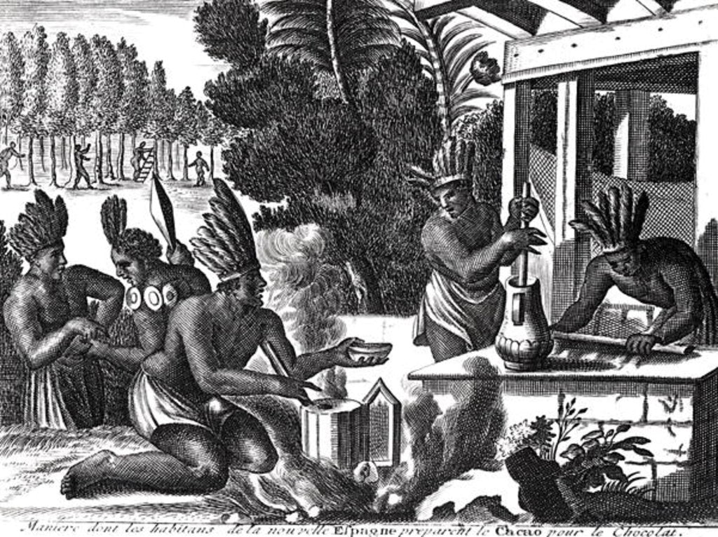 Detail of How the Natives of New Spain prepared cacao for chocolate, 16th century by Theodor de Bry