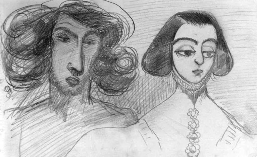 Detail of Self Portrait with George Sand by Alfred de Musset