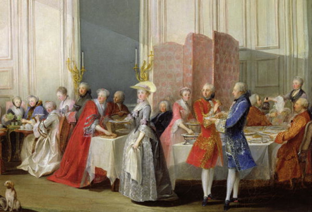 Detail of English Tea in the Salon des Quatre Glaces at the House of the Prince de Conti Palais du Temple, detail of the guests, 1766 by Michel Barthelemy Ollivier or Olivier