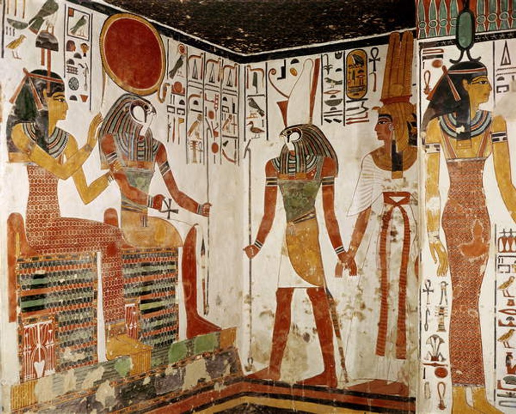 Detail of Nefertari is brought before the god Re-Horakhty by Horus by Egyptian 19th Dynasty