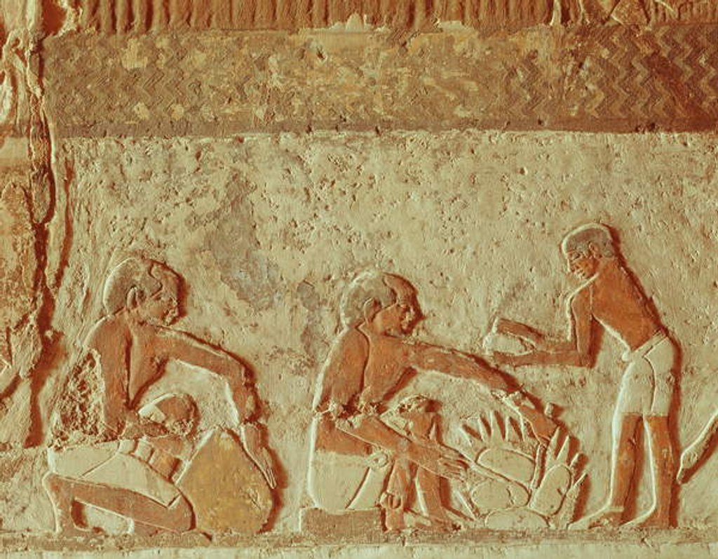 Detail of Relief depicting the making and baking of bread, Old Kingdom by Egyptian 5th Dynasty