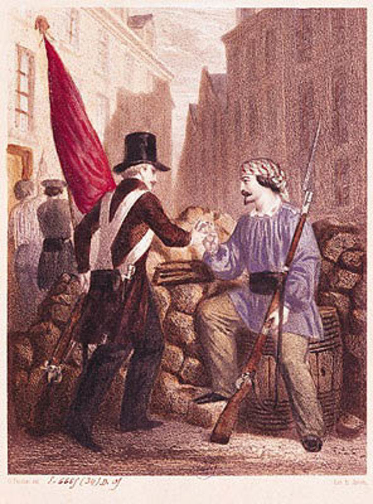 Detail of A Worker Sharing his Bread with a Student Carrying a Red Flag by Georges Alexandre Fischer