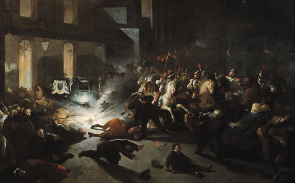 Detail of The Attempted Assassination of Emperor Napoleon III by Felice Orsini on the 14th January 1858, 1862 by H. Vittori Romano