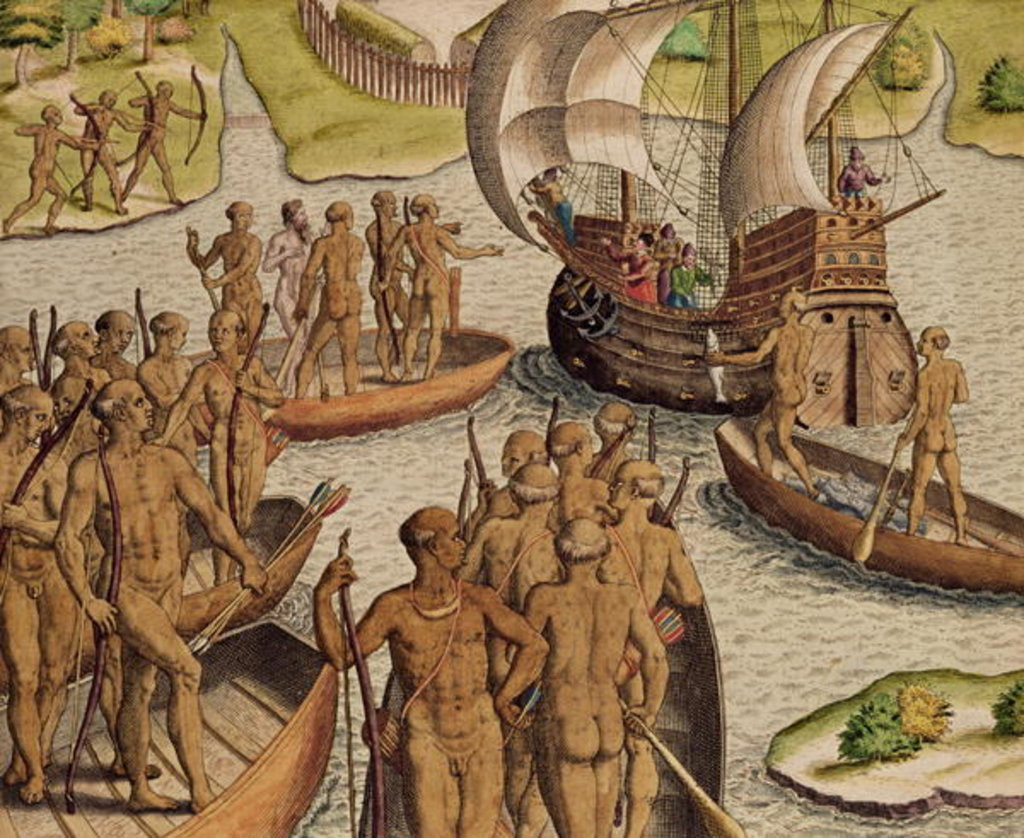 Detail of The Lusitanians send a second Boat towards me by Theodor de Bry