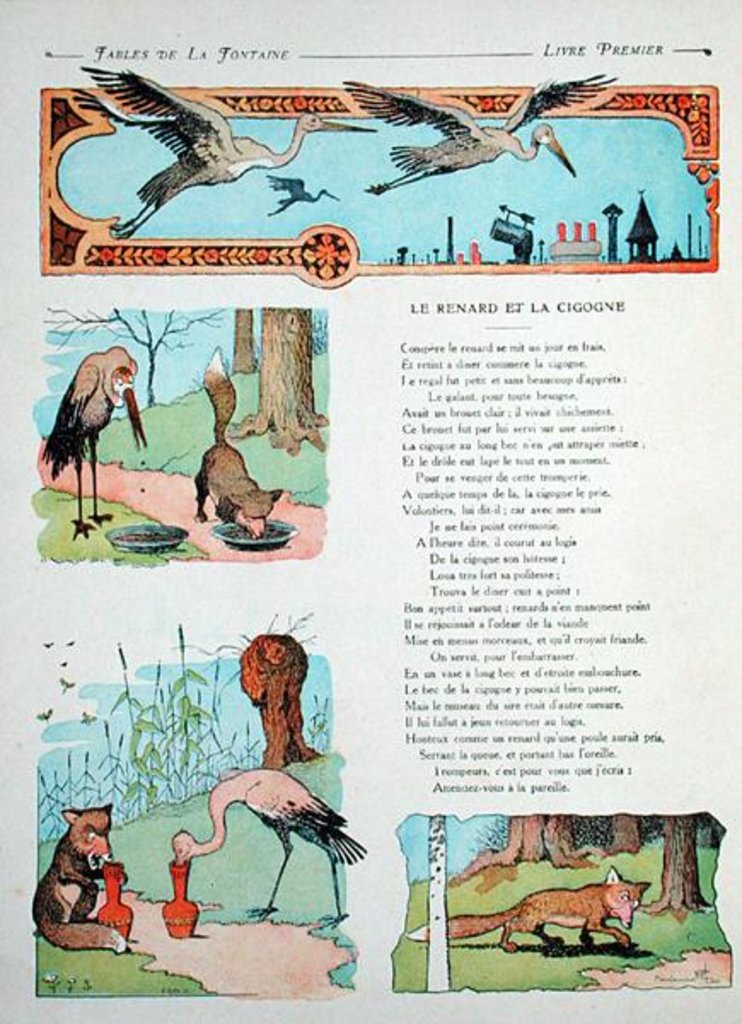 Detail of The Stork and the Fox by Benjamin (after) Rabier