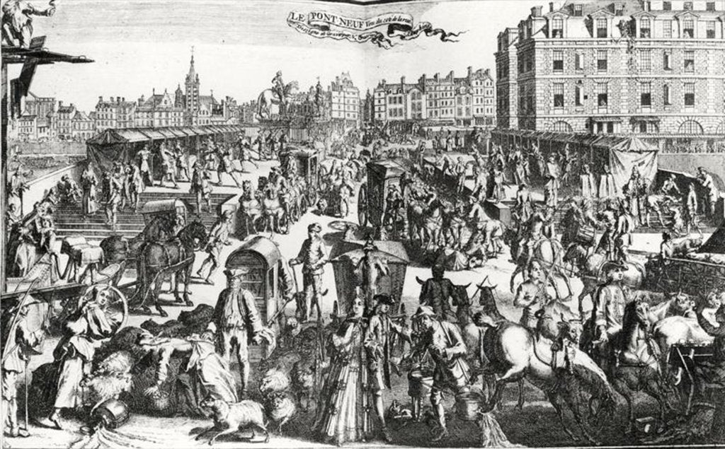 Detail of The Congestion in Paris, Pont Neuf from the Rue Dauphine by Nicolas Guerard