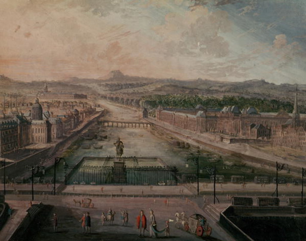 Detail of View of Place Dauphine and the Seine by French School