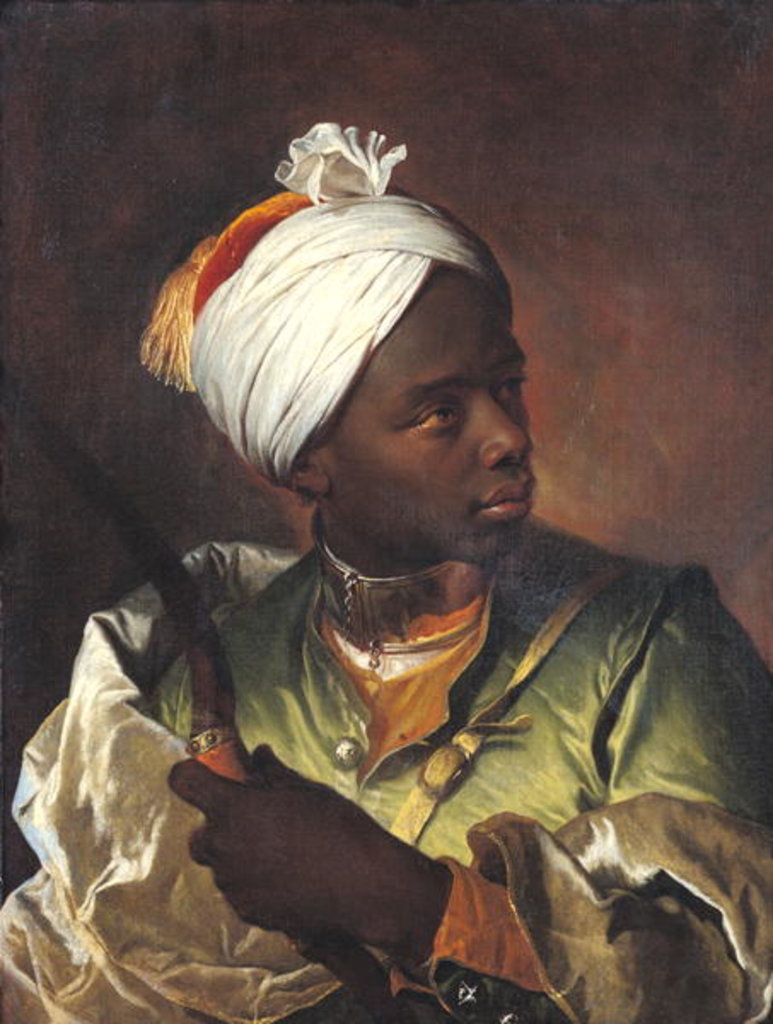 Detail of Portrait of a black man holding a bow, c.1697 by Hyacinthe Francois Rigaud
