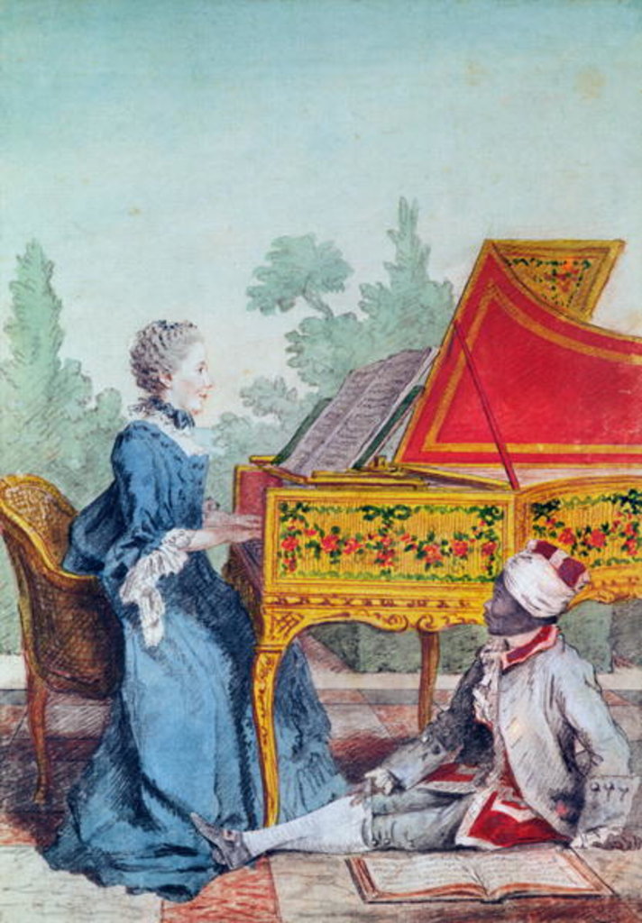 Detail of Portrait of Mademoiselle Desgots of Saint-Domingue with her slave Laurent by Louis Carrogis Carmontelle