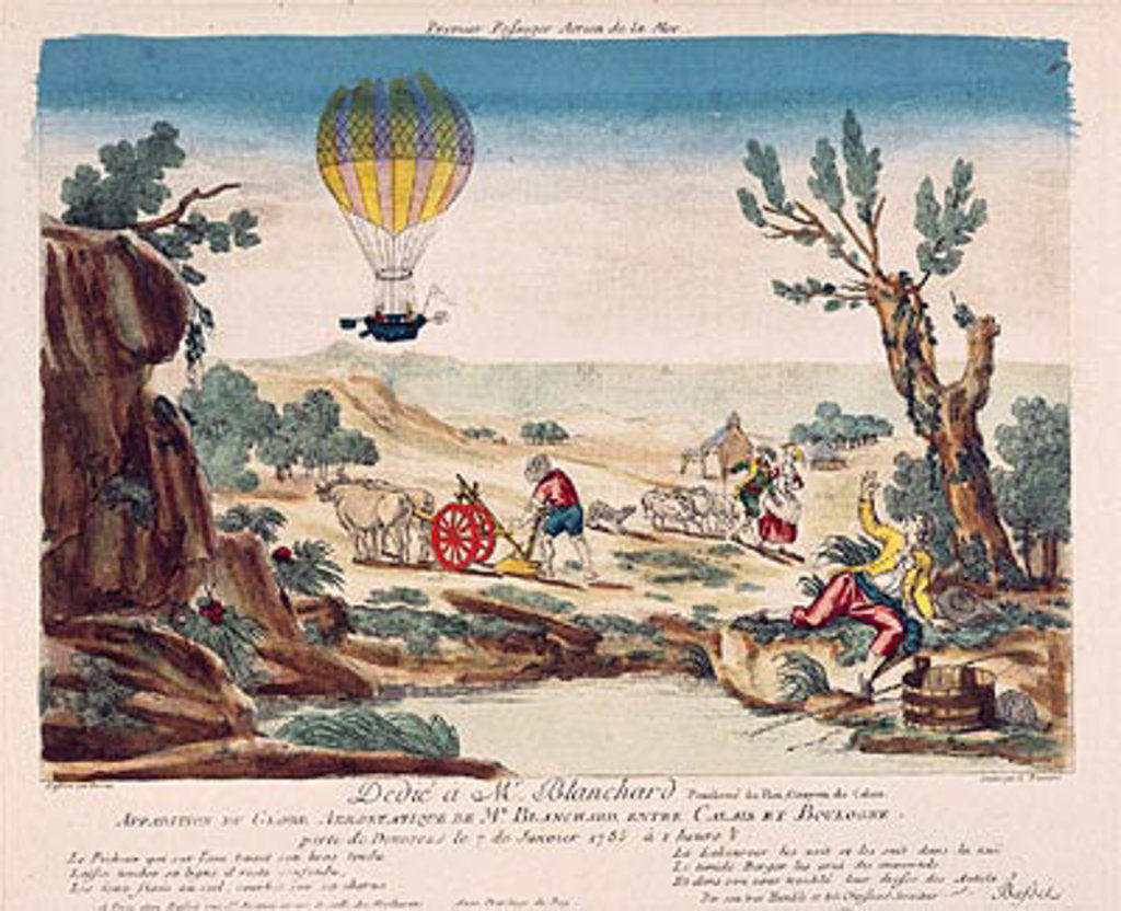 Detail of Appearance of the Hot-Air Balloon of Jean Pierre Blanchard between Calais and Boulogne, 1785 by French School