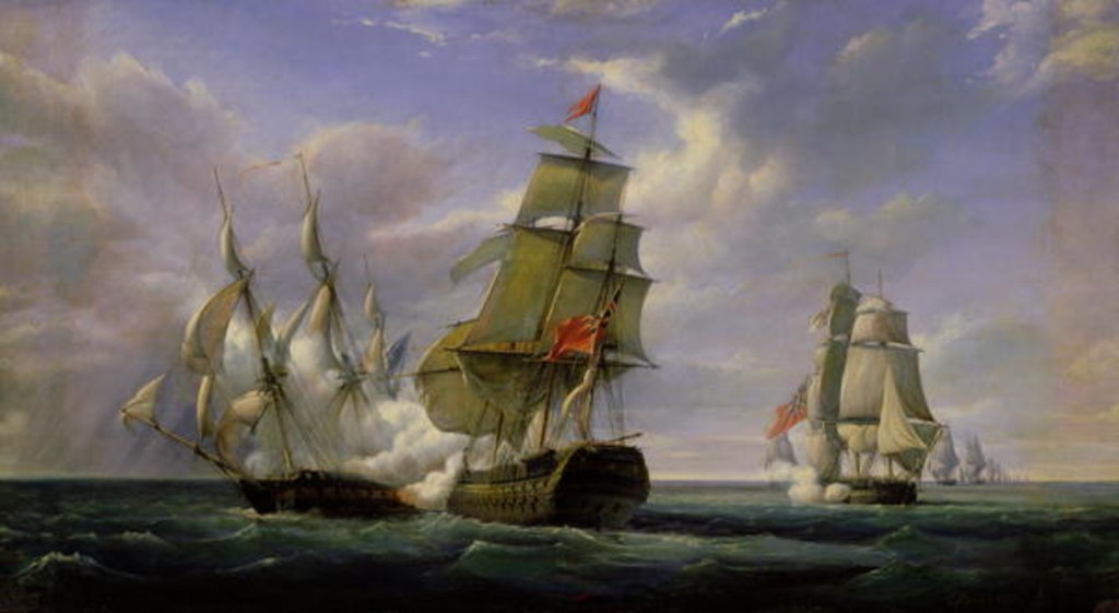 Detail of Combat between the French Frigate 'La Canonniere' and the English Vessel 'The Tremendous', 21st April 1806, 1835 by Pierre Julien Gilbert