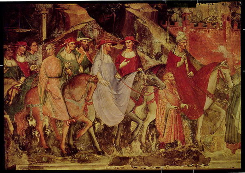 Detail of The History of Pope Alexander III: The Entrance of the Pope and Emperor Frederick Barbarossa into Rome, 1407 by Aretino Luca Spinello or Spinelli