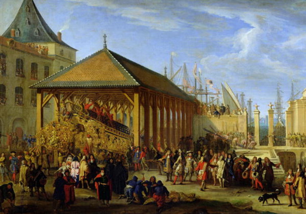 Detail of Jean-Baptiste Colbert Marquis de Seignelay and Louis Victor de Rochechouart Duc de Vivonne Visiting the Galleon 'Reale de France' in the Arsenal of Marseilles in 1669 by Jean Baptiste I de La Rose