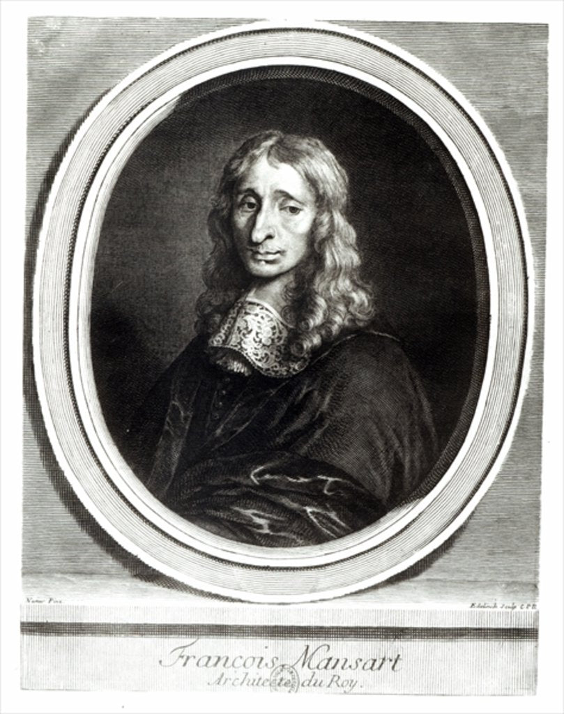 Detail of Portrait of Francois Mansart, engraved by Gerard Edelinck by Louis de (after) Namur
