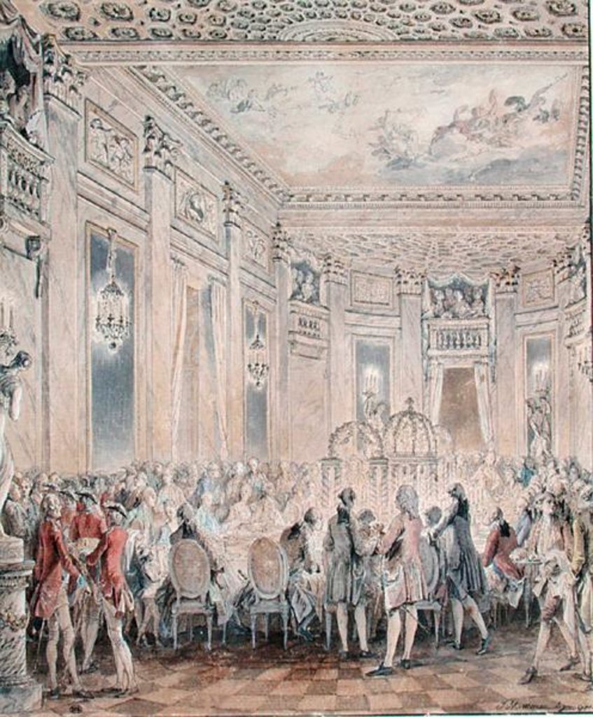 Detail of Feast given by Madame du Barry for Louis XV on 2nd September 1771 at the inauguration of the Pavillon at Louveciennes, 1771 by Jean Michel the Younger Moreau