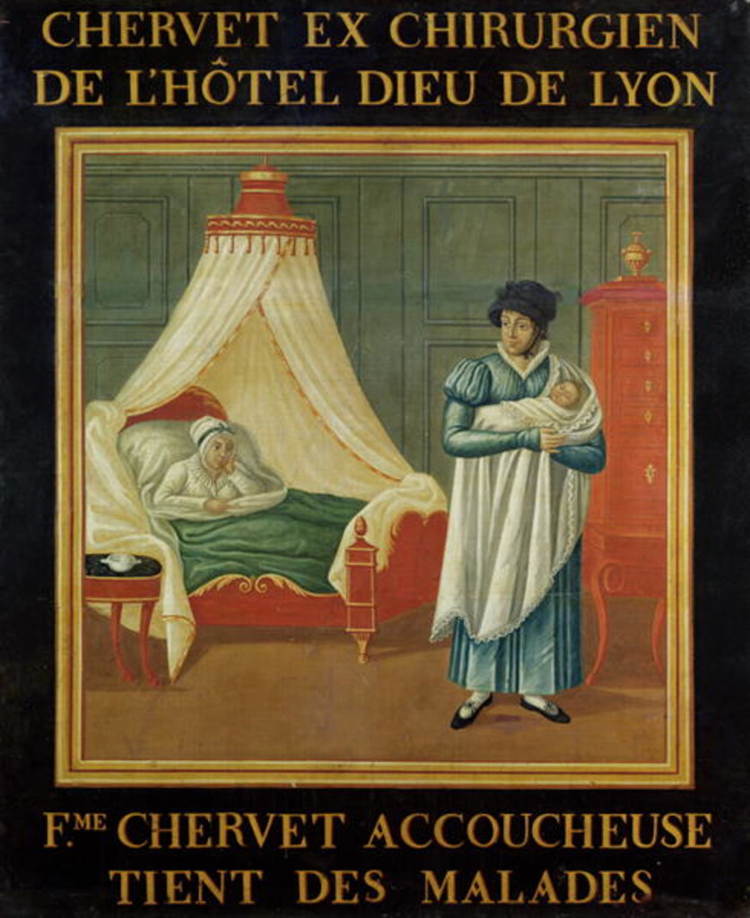 Detail of Sign advertising the services of a midwife, early 19th century by French School