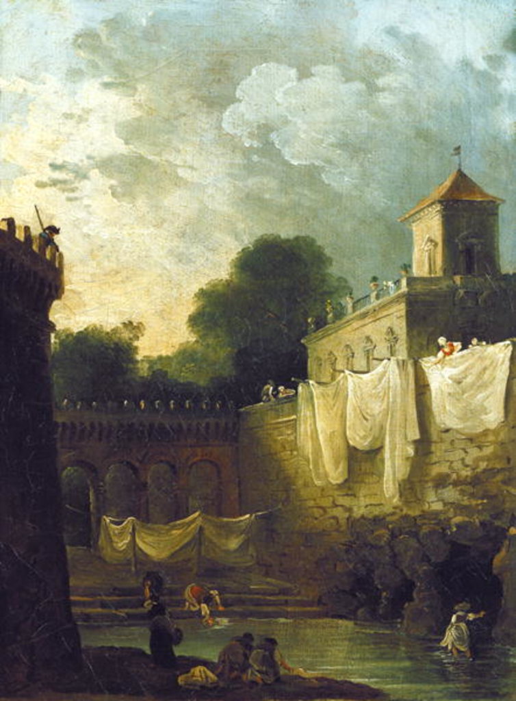 Detail of Washerwomen in the Moat of an Italian Villa by Hubert Robert