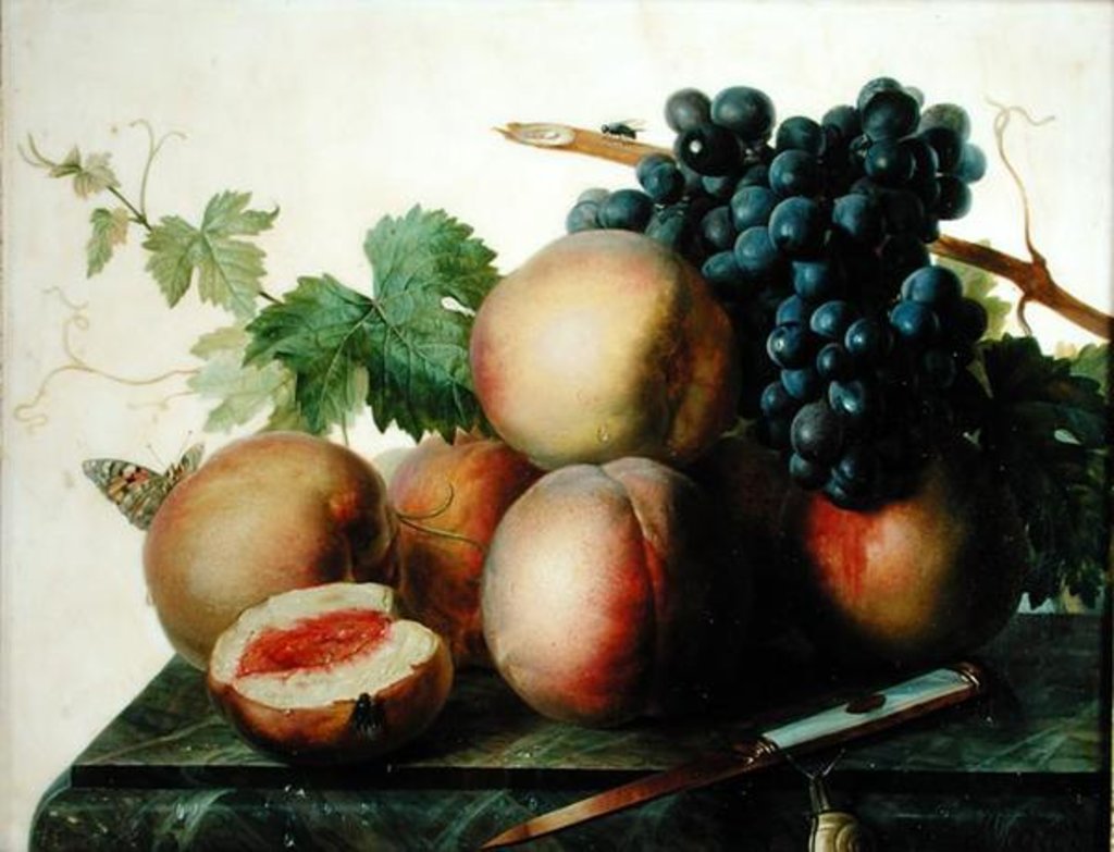 Detail of Still Life with Peaches and Grapes on Marble by Jan Frans van Dael