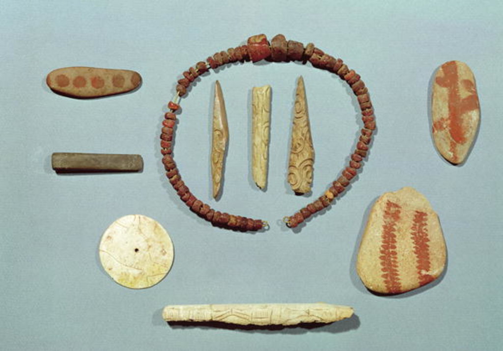 Detail of Three stones with red markings from Mas-d'Arvil by Paleolithic Paleolithic