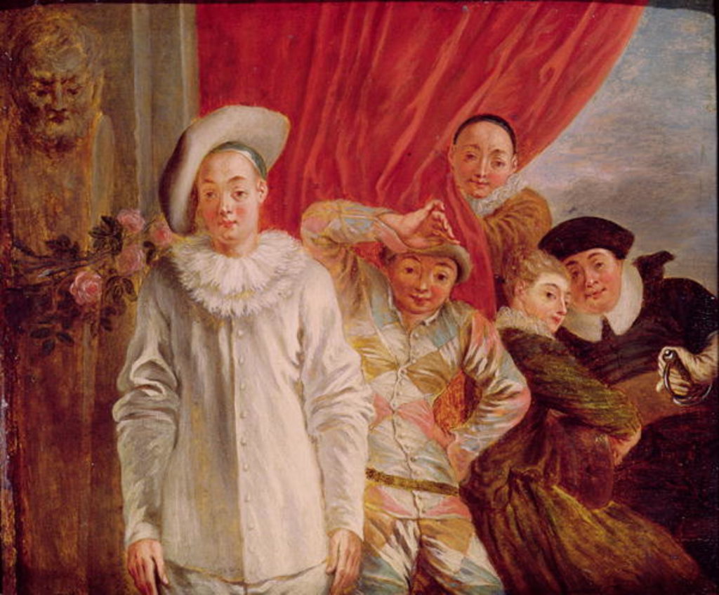 Detail of Actors of the Italian Comedy, 18th century by Jean Antoine Watteau