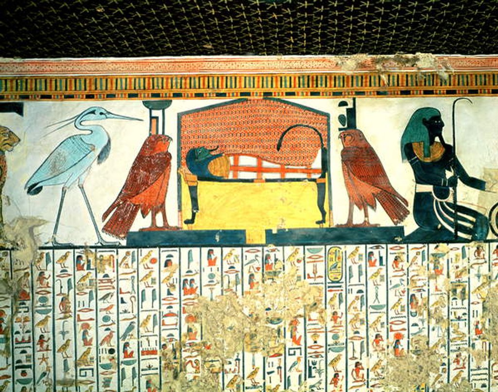 Detail of Mummy on a funeral bed with various divinities by Egyptian 19th Dynasty