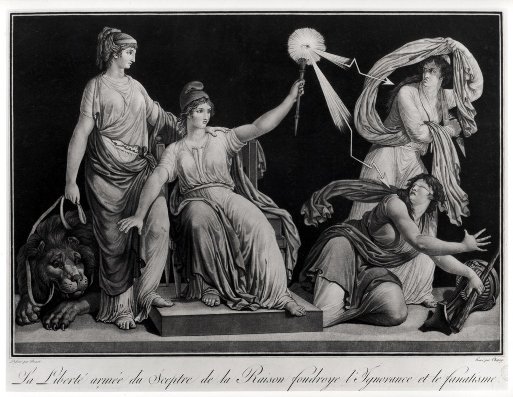 Detail of Liberty armed with the sceptre of reason striking down Ignorance and Fanaticism, 1793 by Simon Louis (after) Boizot