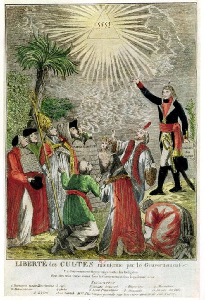 Detail of Freedom of Worship during the period of Napoleon's consulship, depicting Napoleon pointing towards the Supreme Being, 1799 by Anonymous