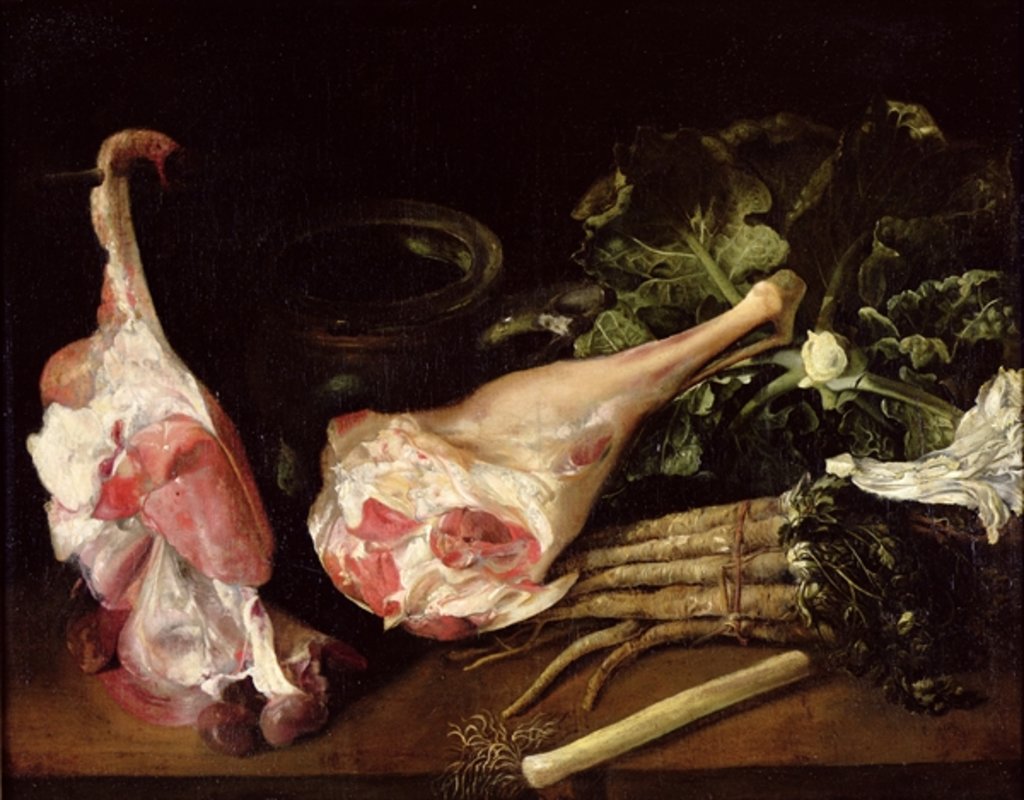 Detail of Kitchen Table, Still Life by Michel-Honore (attr. to) Bounieu