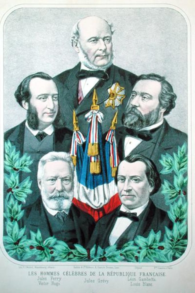 Detail of Famous Men of the French Republic: Jules Ferry Jules Grevy Leon Gambetta Victor Hugo and Louis Blanc 1873 by French School