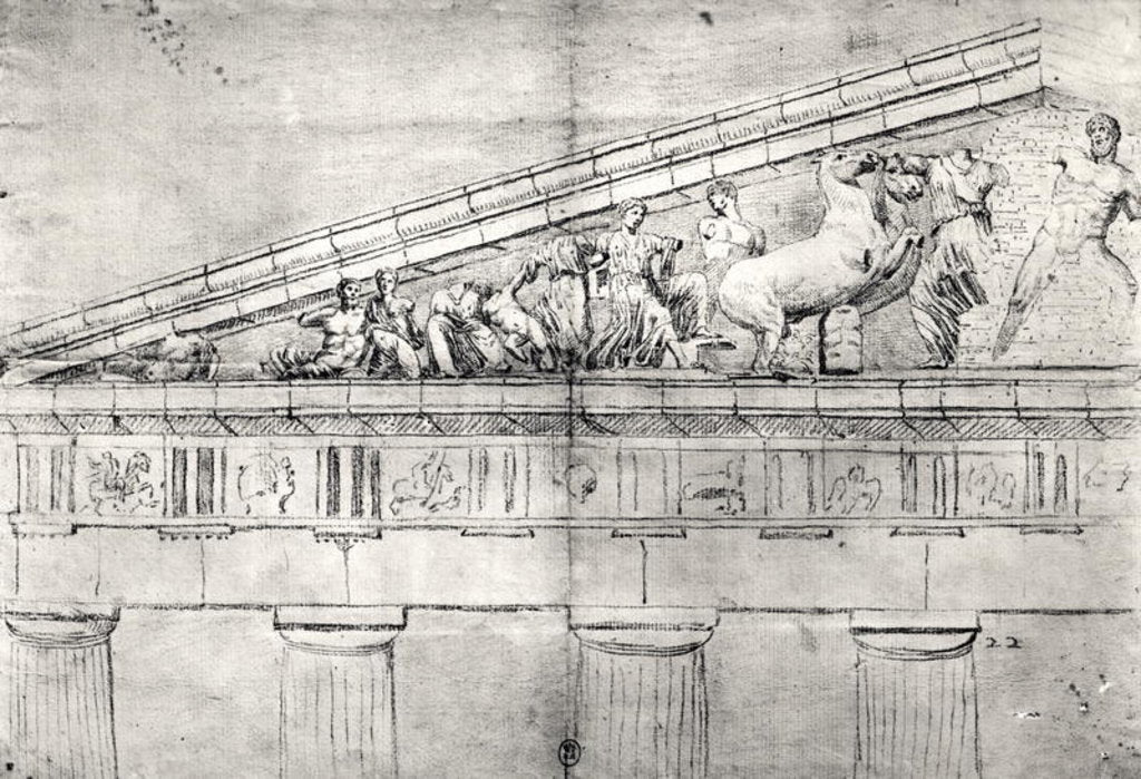 Detail of Study of a pediment from the Parthenon by Jacques Carrey