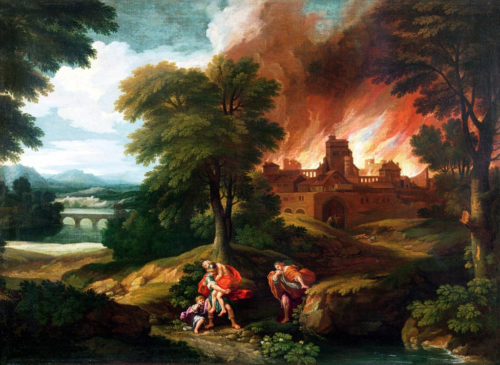 Detail of The Burning of Troy by Nicolas Poussin