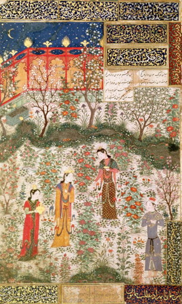 Detail of The Persian Prince Humay meeting the Chinese Princess Humayun in a Garden, c.1450 by Islamic School