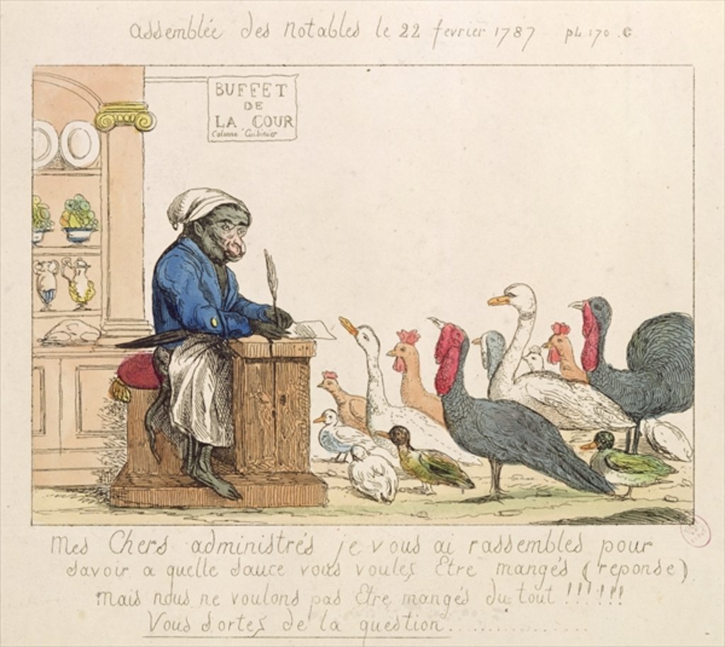 Detail of Caricature of the Assembly of Notables, 22nd February 1787 by French School