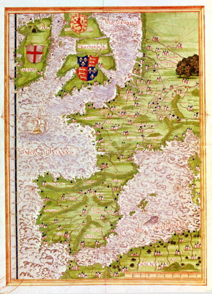 Detail of Fol.9v Map of Western Europe by Guillaume Le Testu