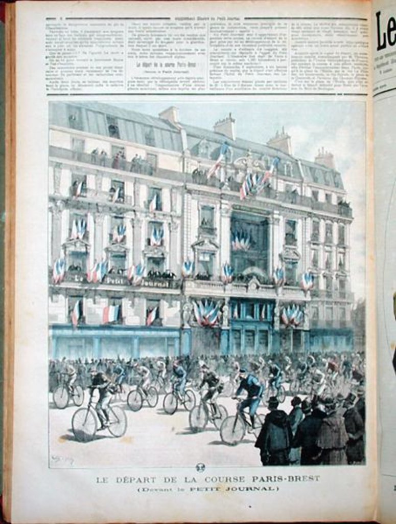 Detail of The start of the Paris-Brest bicycle race in front of the offices of 'Le Petit Journal' by Fortune Louis Meaulle