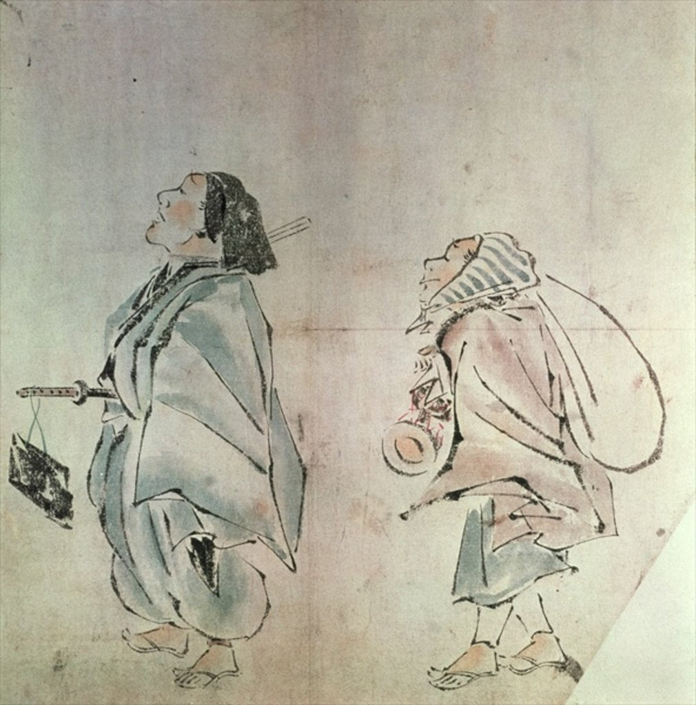 Detail of Samurai being followed by a servant by Hanabusa Itcho