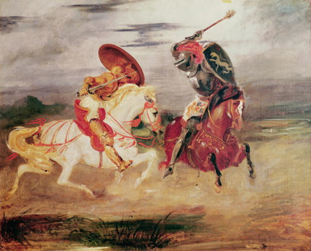 Detail of Two Knights Fighting in a Landscape, c.1824 by Ferdinand Victor Eugene Delacroix